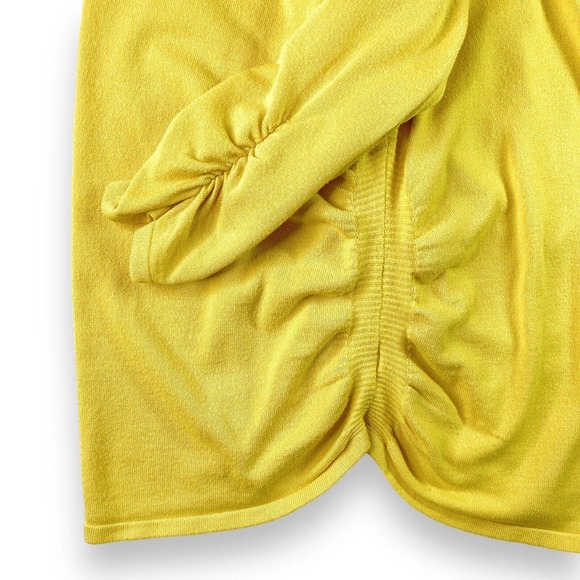 NY Collection Sz Large Women's Sweater Ruching Sleeves Sides Yellow Grommet Neck - Picture 9 of 11
